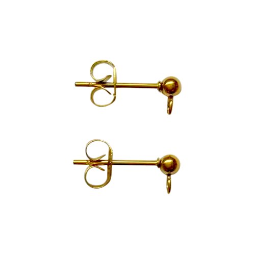 Stainless steel earring post, 3mm ball, ip gold; per 5 pair
