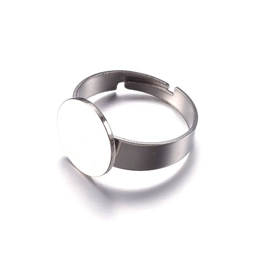 Stainless steel ring, 12mm plakvlak, verstelbaar; per 5 stuks - Klik op de afbeelding om het venster te sluiten