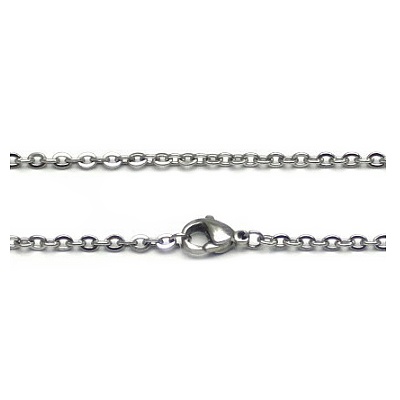 Stainless steel ketting, plat ovaal, 45cm, antiek; per 3 stuks
