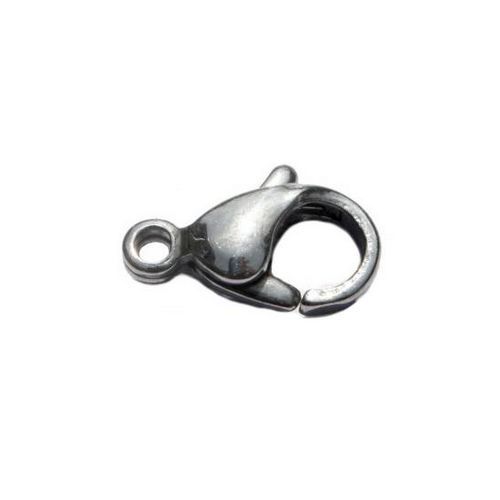 Stainless steel lobsterclasp, 8x13mm, shiny; per 25 pcs