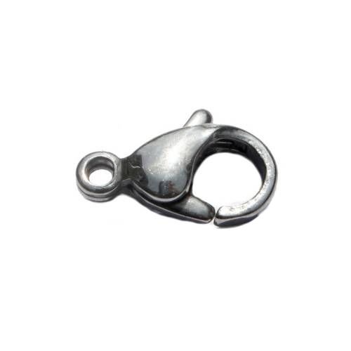 Stainless steel lobsterclasp, 9x15mm, shiny; per 25 pcs