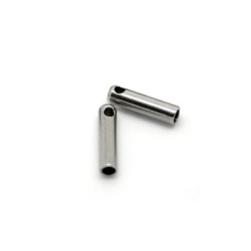 Stainless steel end tip, 2x7mm, silver tone; per 50 pcs