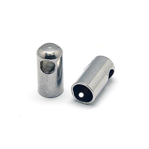 Stainless steel end tip, 4x8mm, silver tone; per 50 pcs